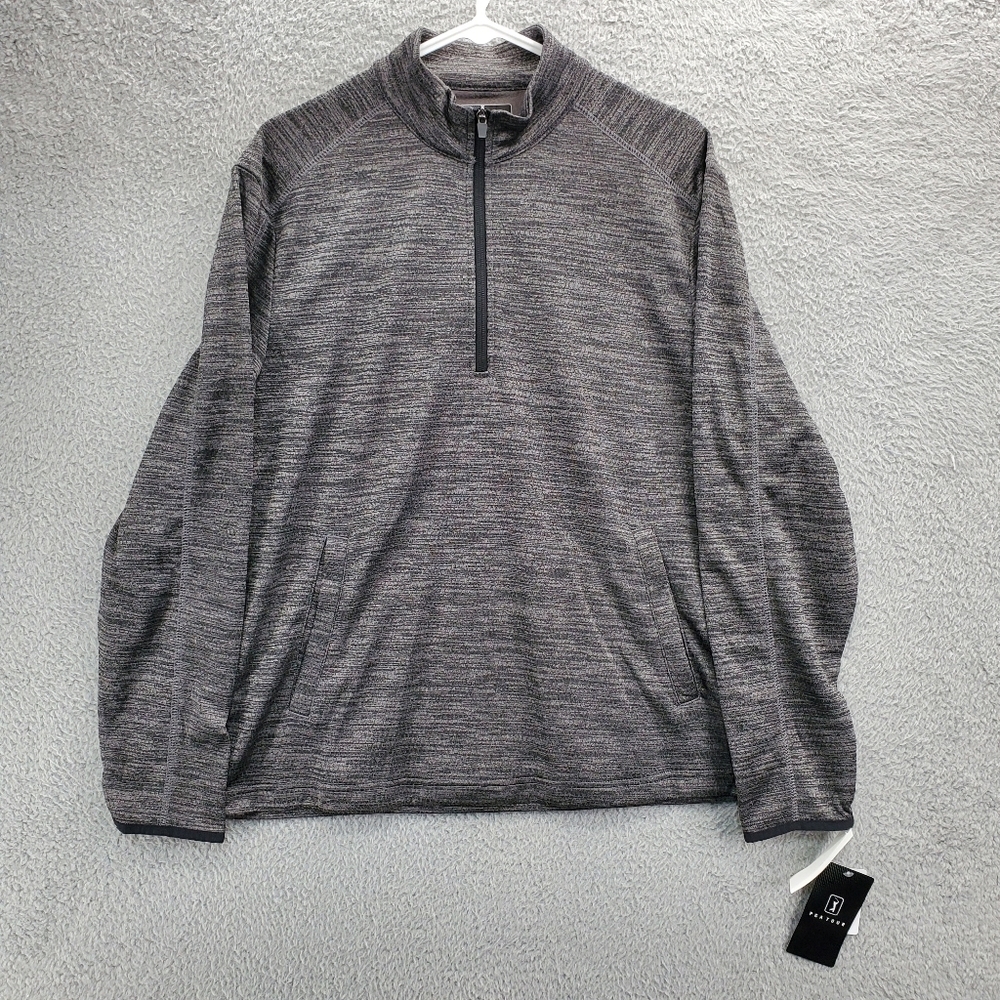 PGA Tour Golf 1/4 Zip Long Sleeve Sweatshirt Mens Size Small Caviar Gray NWT